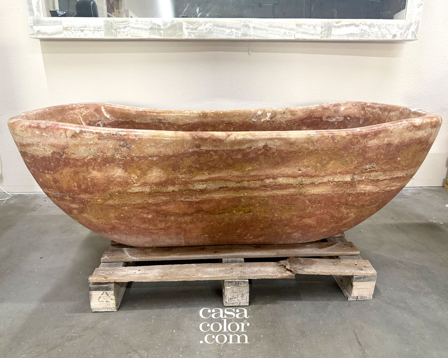 Reddish/Brown One Piece Hand-Carved 100% Natural Stone Tub. Indoor/Outdoor Tub