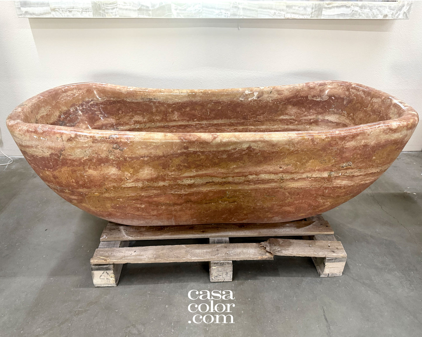 Reddish/Brown One Piece Hand-Carved 100% Natural Stone Tub. Indoor/Outdoor Tub
