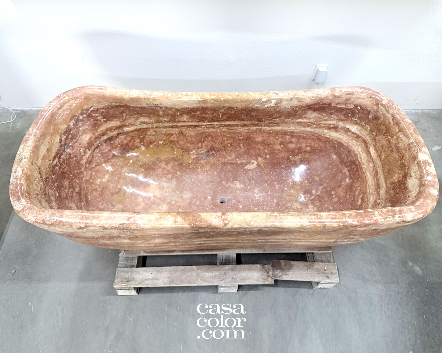Reddish/Brown One Piece Hand-Carved 100% Natural Stone Tub. Indoor/Outdoor Tub