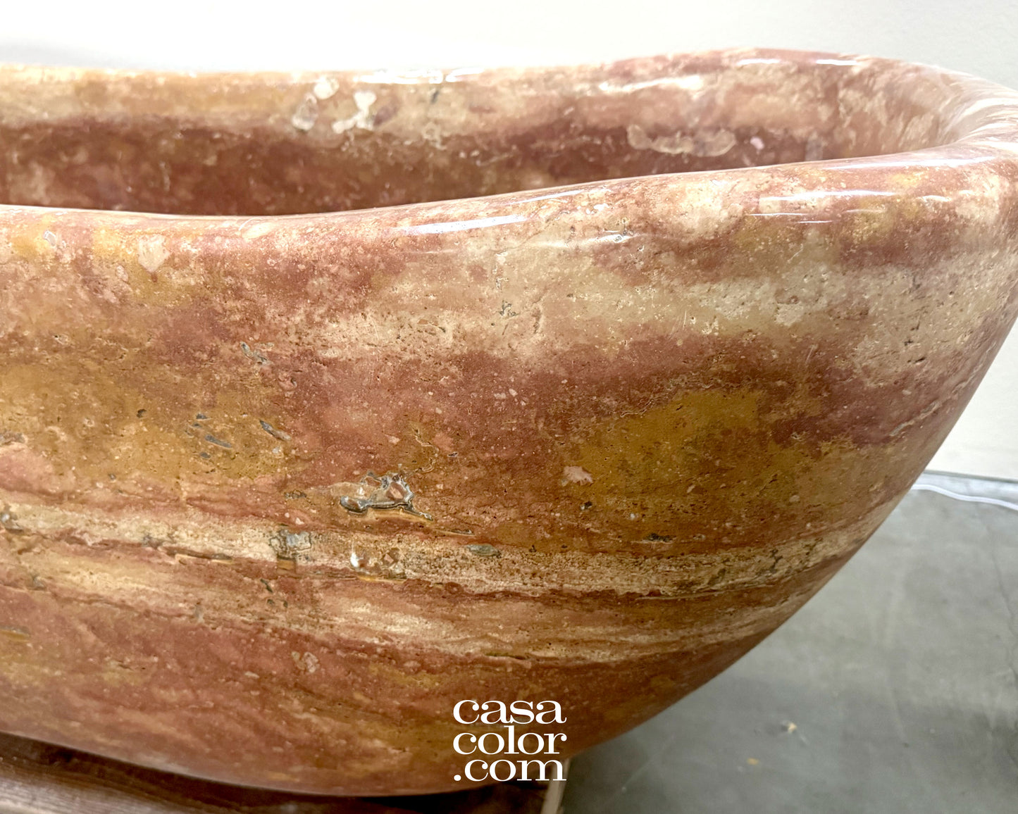 Reddish/Brown One Piece Hand-Carved 100% Natural Stone Tub. Indoor/Outdoor Tub