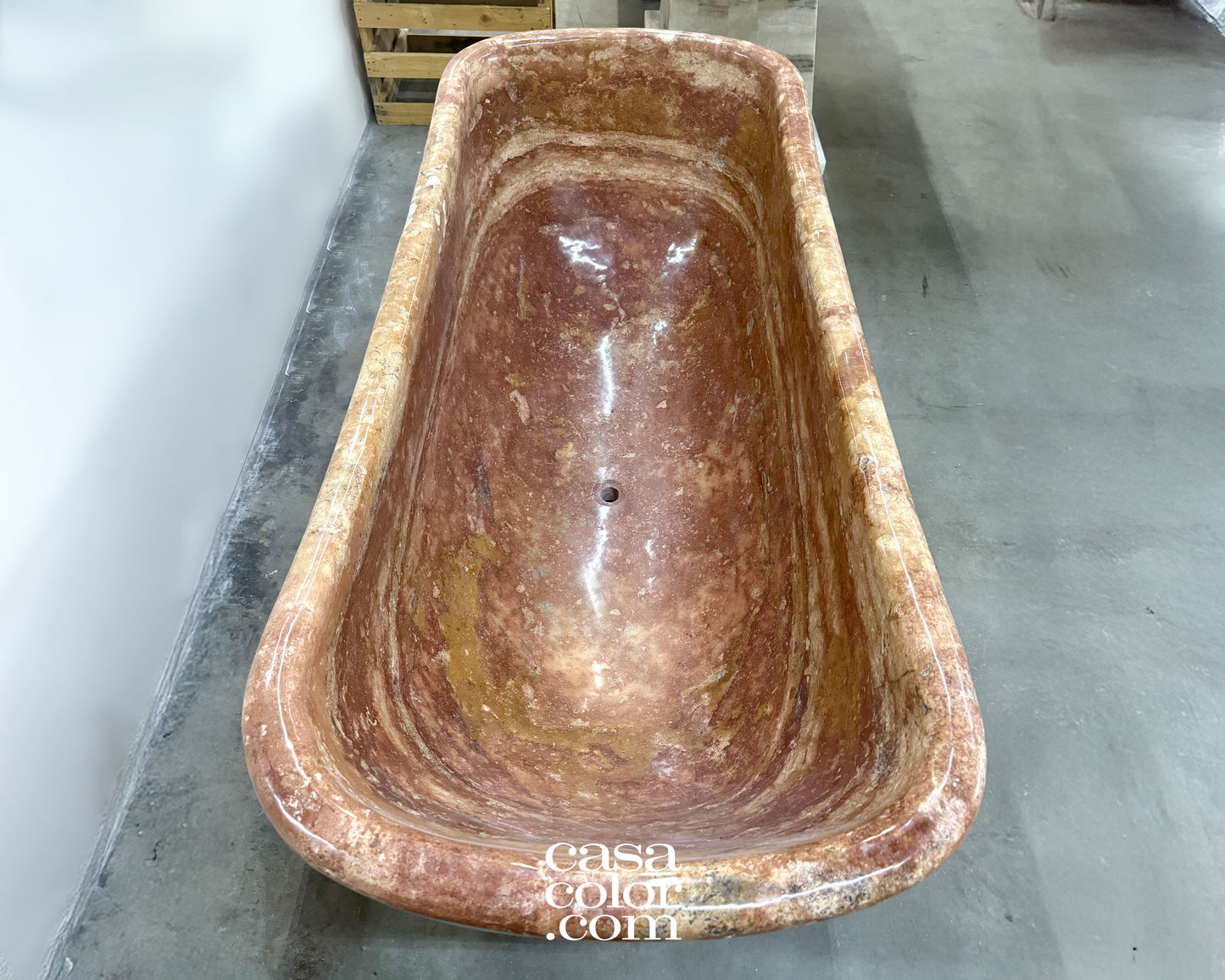 Reddish/Brown One Piece Hand-Carved 100% Natural Stone Tub. Indoor/Outdoor Tub