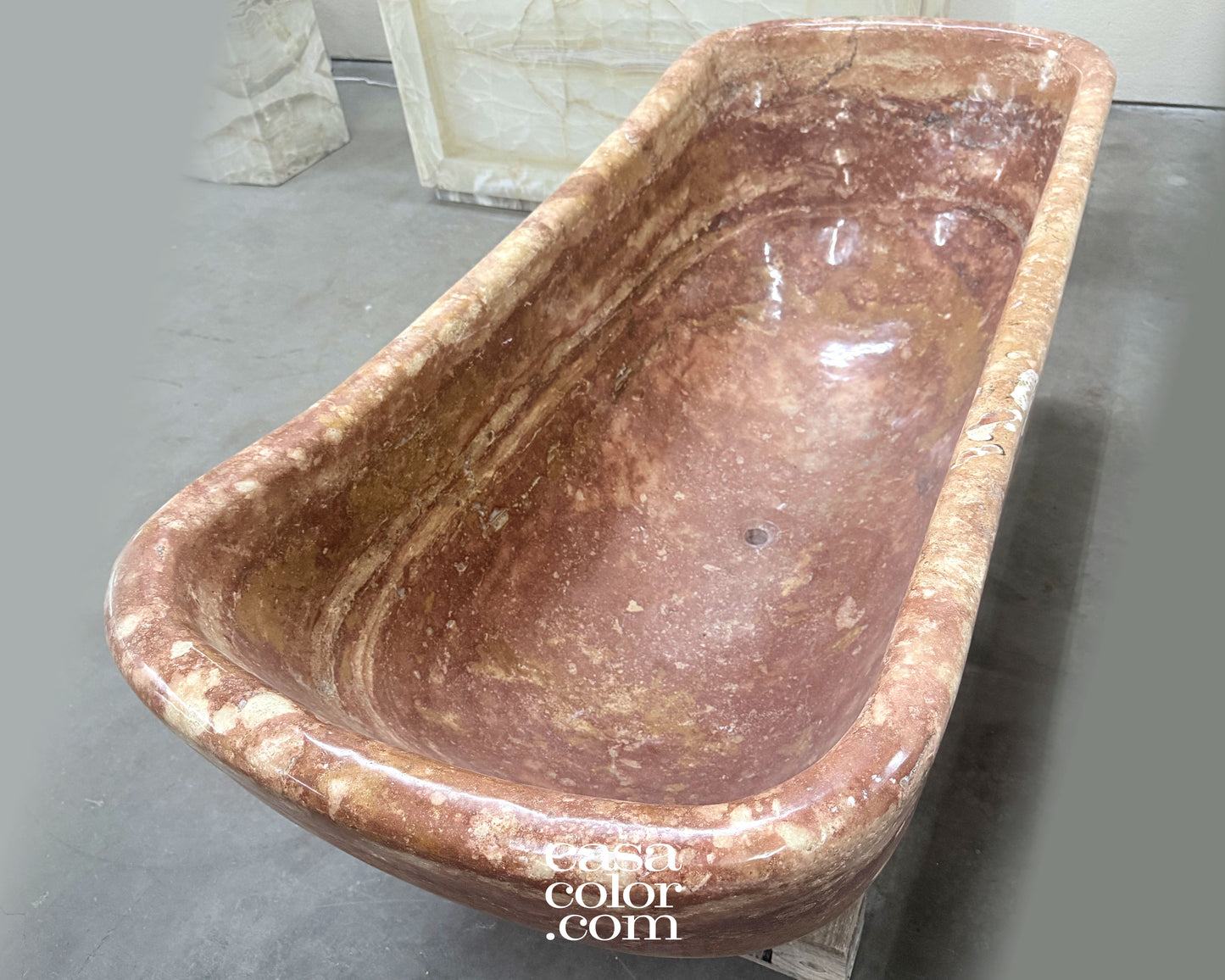 Reddish/Brown One Piece Hand-Carved 100% Natural Stone Tub. Indoor/Outdoor Tub