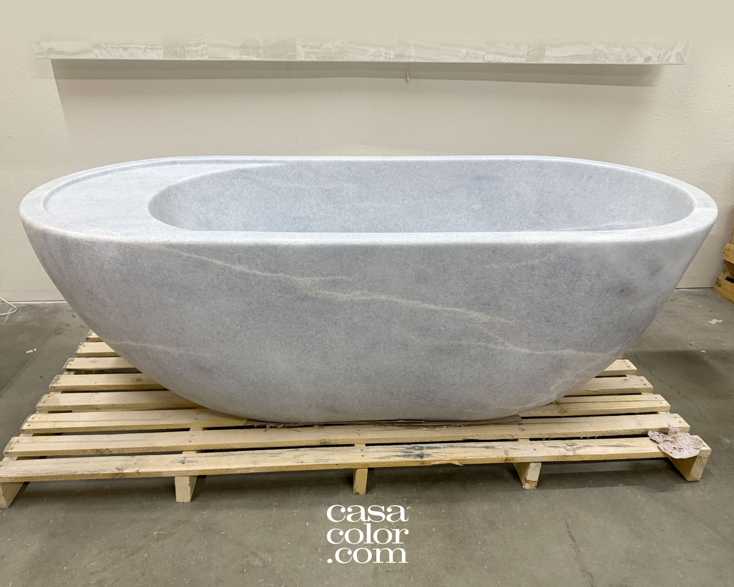 White/Gray 71β One Piece Hand-Carved 100% Natural Stone Tub. 1,800 Lb. Indoor/Outdoor