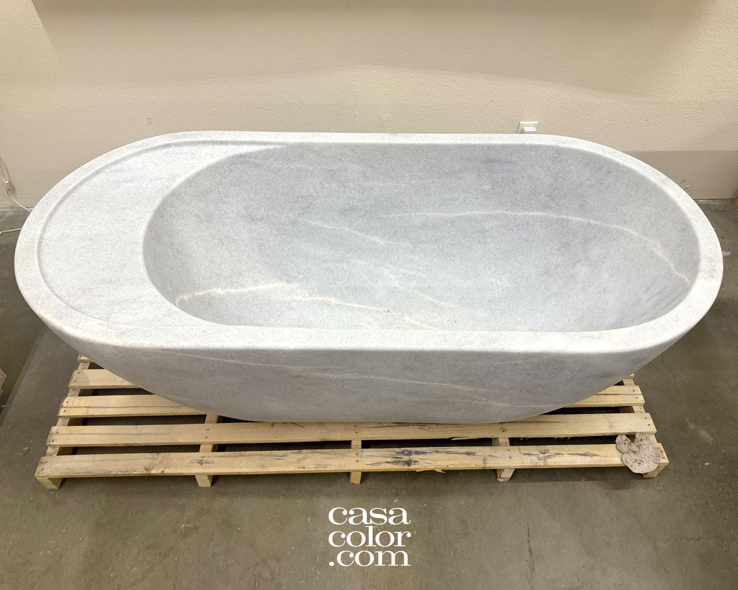 White/Gray 71β One Piece Hand-Carved 100% Natural Stone Tub. 1,800 Lb. Indoor/Outdoor