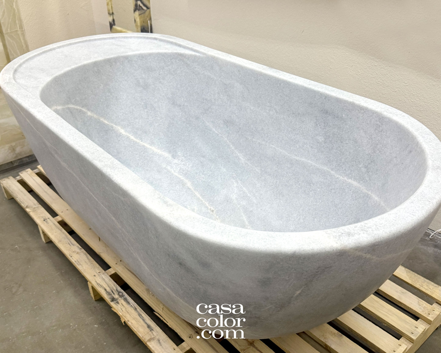 White/Gray 71β One Piece Hand-Carved 100% Natural Stone Tub. 1,800 Lb. Indoor/Outdoor