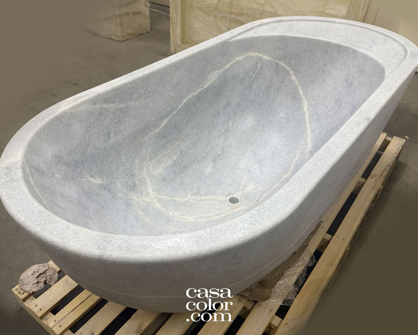 White/Gray 71β One Piece Hand-Carved 100% Natural Stone Tub. 1,800 Lb. Indoor/Outdoor