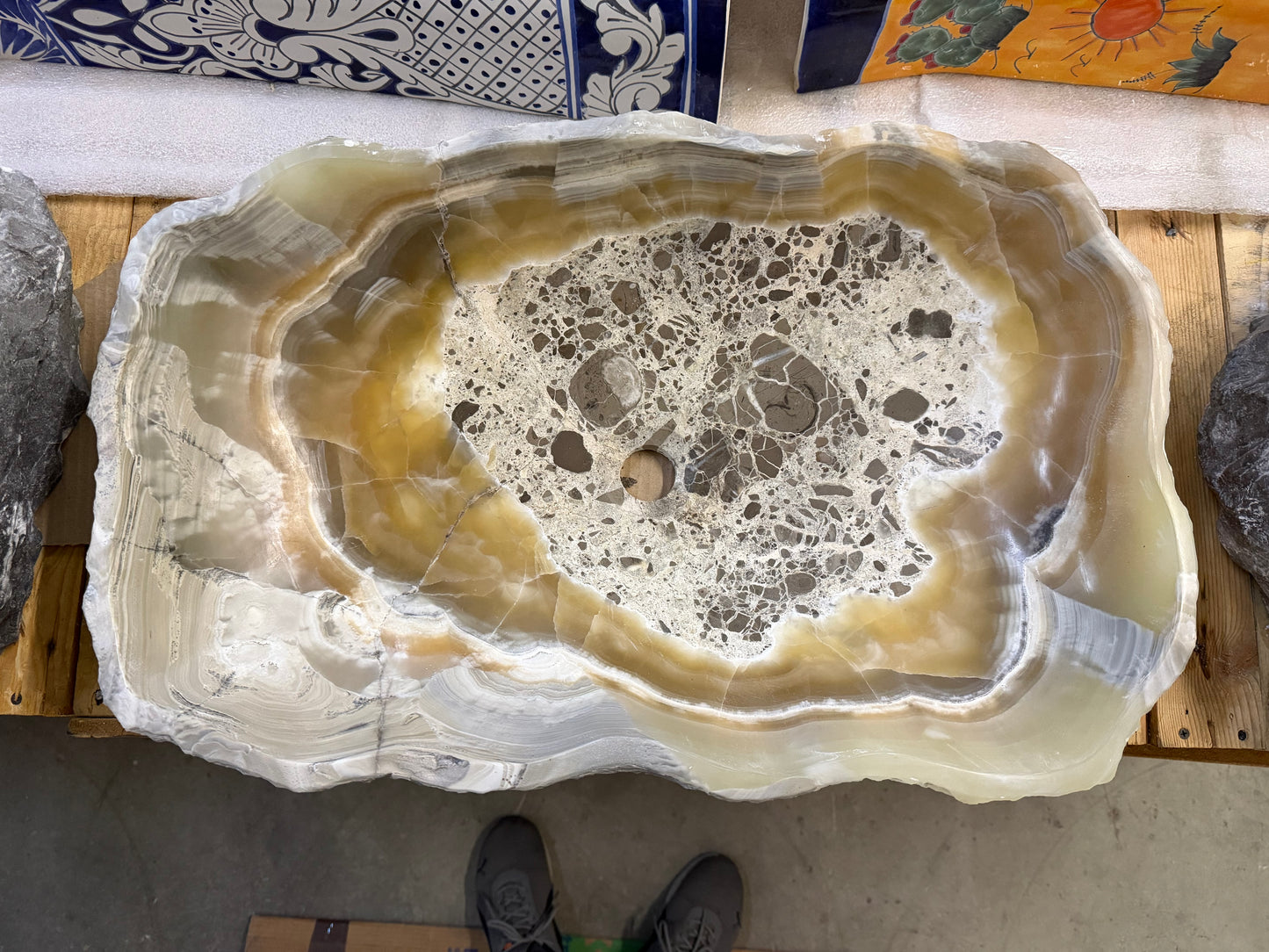 Rectangular Hand-Carved Onyx Stone Vessel Sink