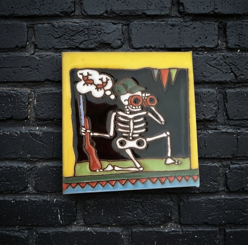 4x4 Inch Hunter Hand- Painted Skeleton Tile
