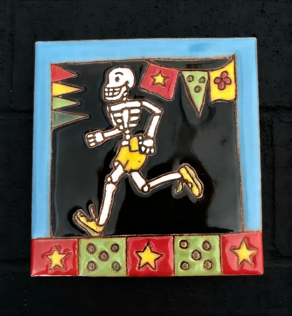 4x4 Inch Running Hand-Painted Skeleton Tile