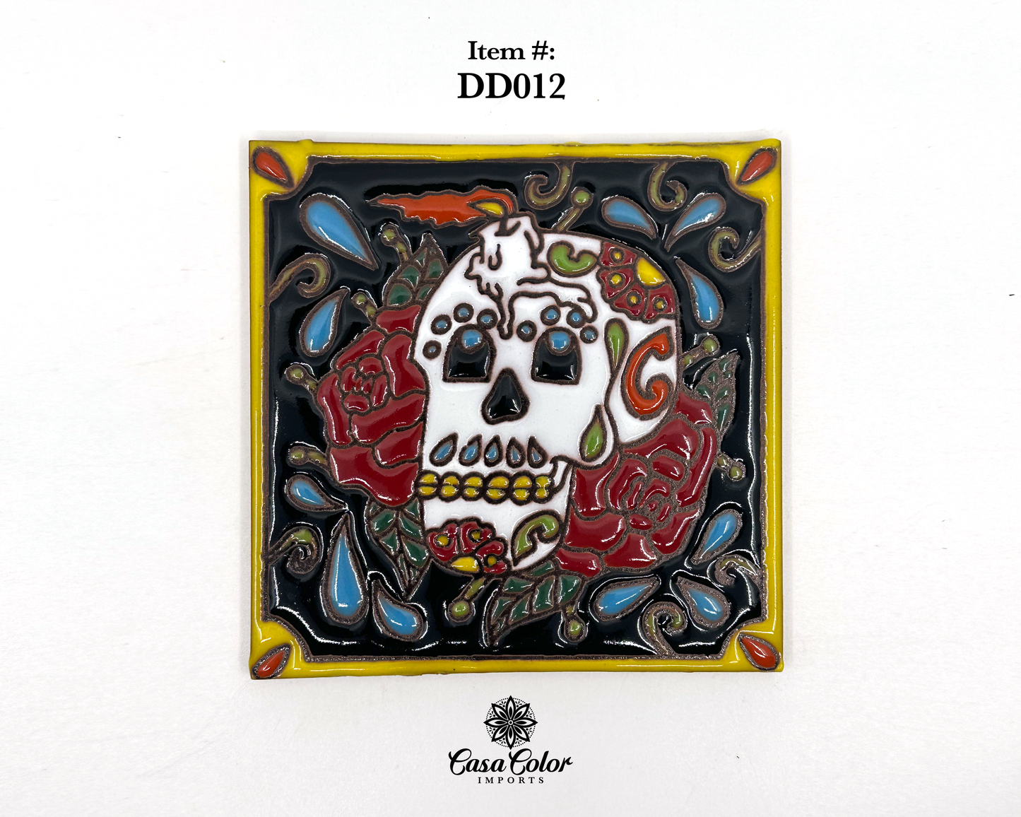 Skull Day of the Dead ( Dia de los Muertos) Talavera tile mosaic. Size is 6x6