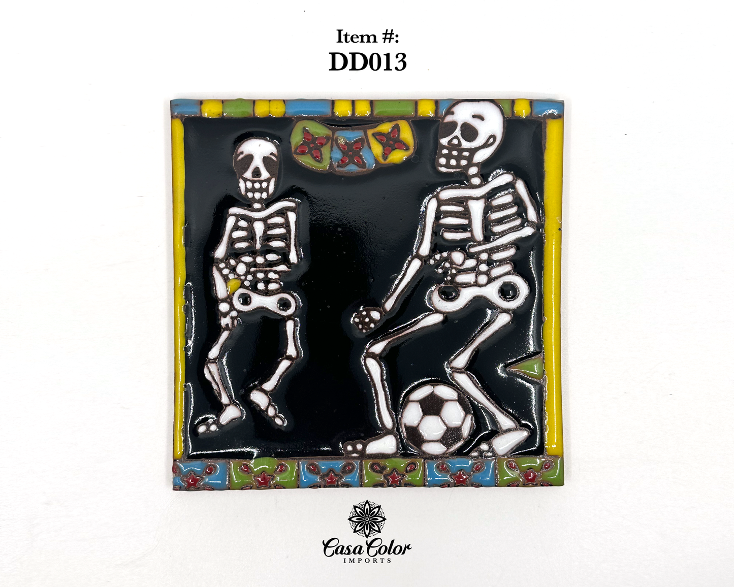 Soccer Players Day of the Dead ( Dia de los Muertos) Talavera tile mosaic. Size is 6x6