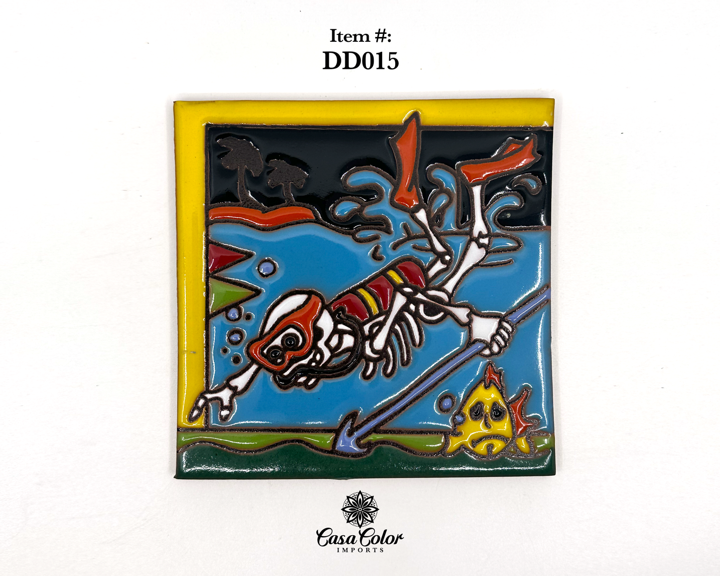 Diver Day of the Dead ( Dia de Los Muertos) Talavera tile mosaic Size is 6x6