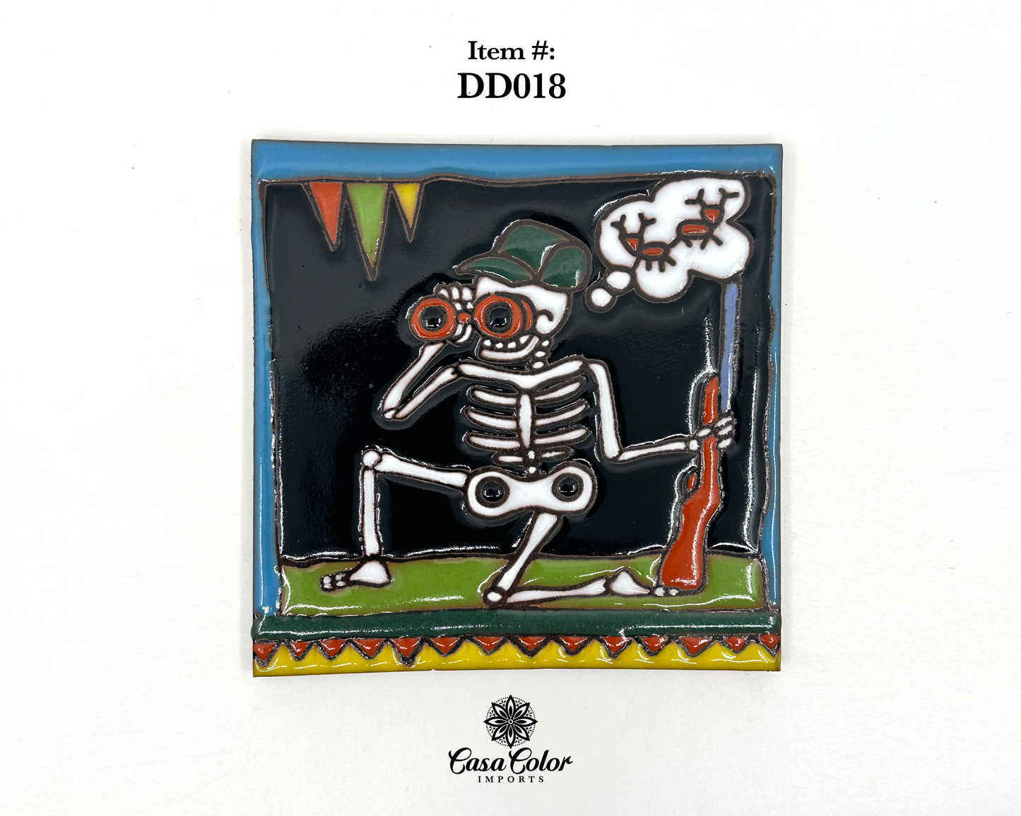 Hunter Day of the Dead ( Dia de los Muertos) Talavera tile mosaic Size is 6x6
