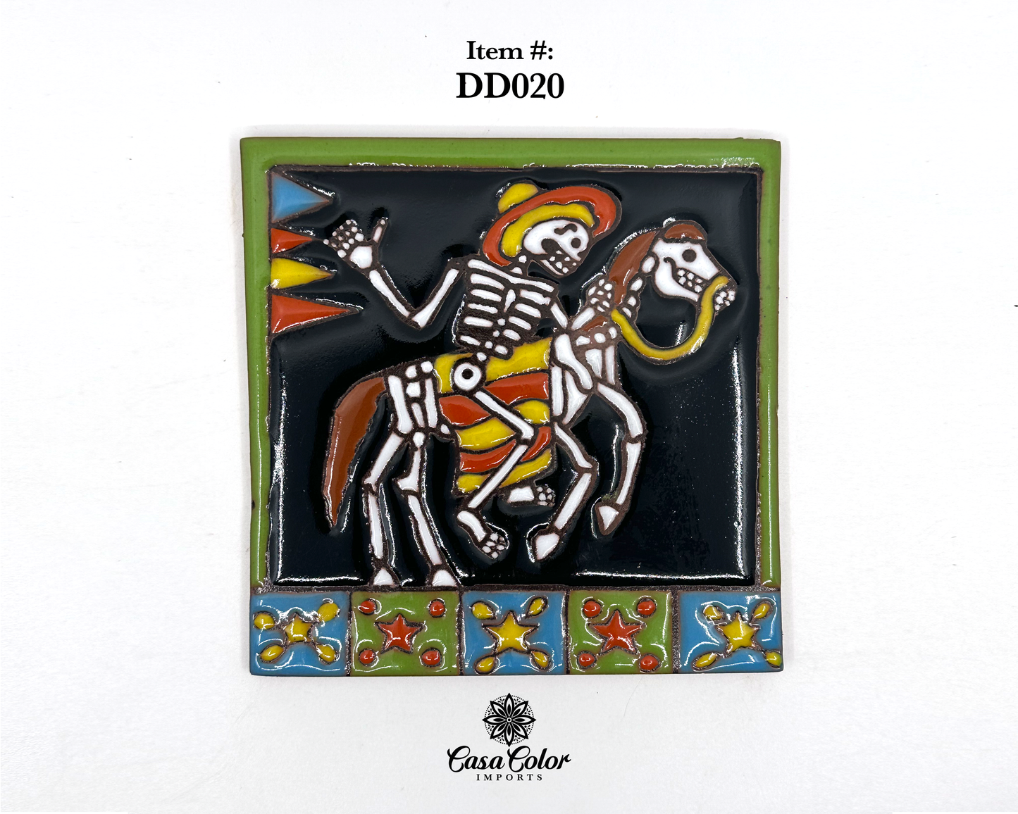 Horse Rider Day of the Dead ( Dia de los Muertos) Talavera tile mosaic. Size is 6x6