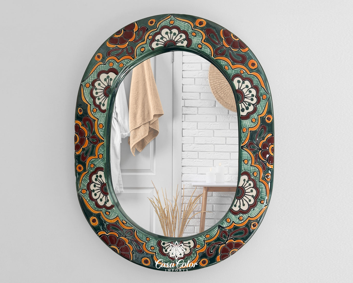 Talavera mirror. Green/Yellow
