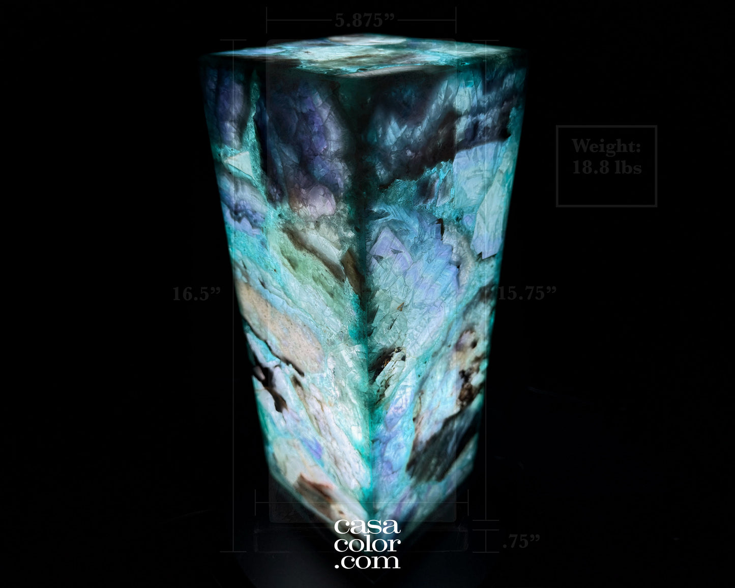 16" Fluorite Crystal Lamp with Beautiful Blue Shades and Black Marble Base