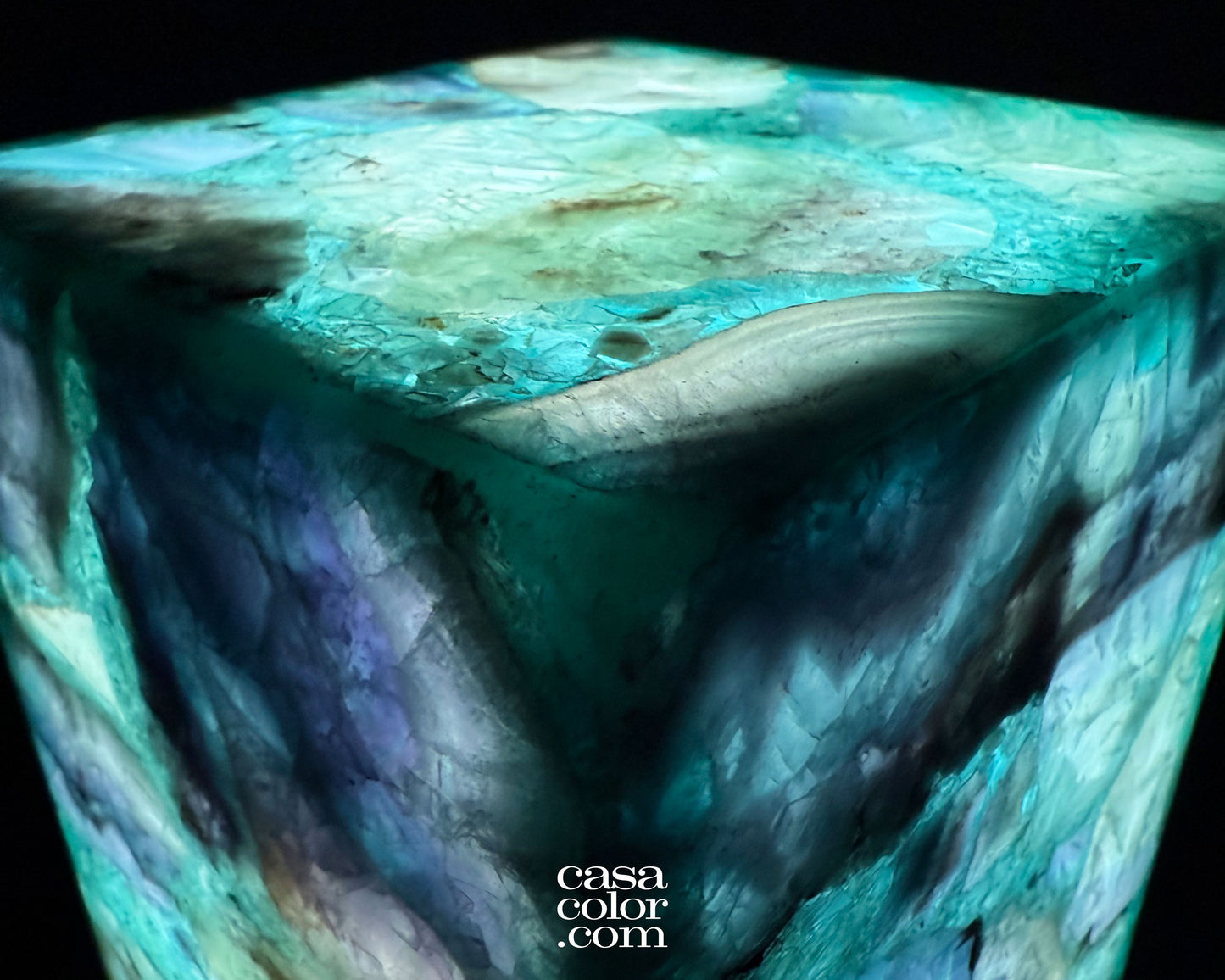 16" Fluorite Crystal Lamp with Beautiful Blue Shades and Black Marble Base
