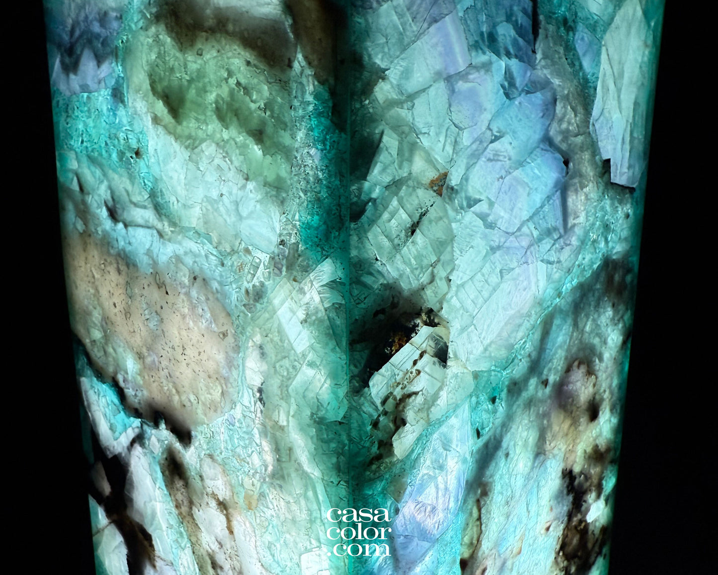 16" Fluorite Crystal Lamp with Beautiful Blue Shades and Black Marble Base