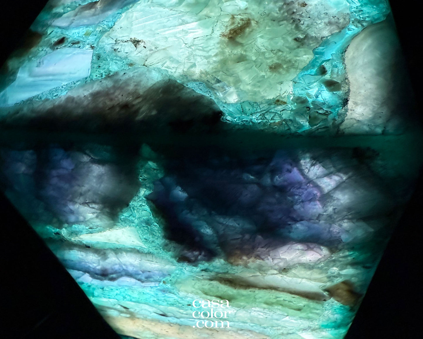 16" Fluorite Crystal Lamp with Beautiful Blue Shades and Black Marble Base