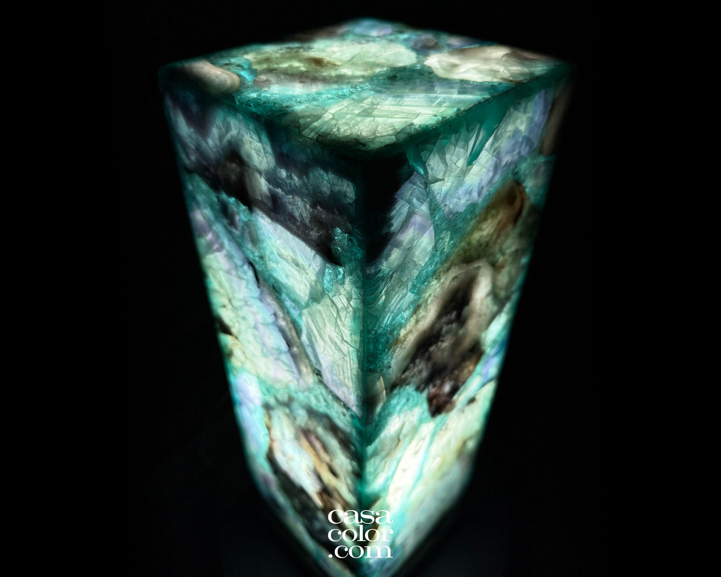 16" Fluorite Crystal Lamp with Beautiful Blue Shades and Black Marble Base