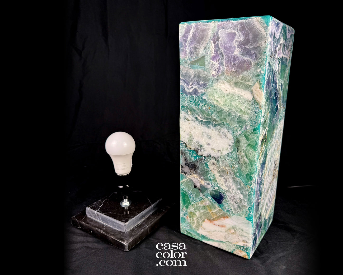 16" Fluorite Crystal Lamp with Beautiful Blue Shades and Black Marble Base