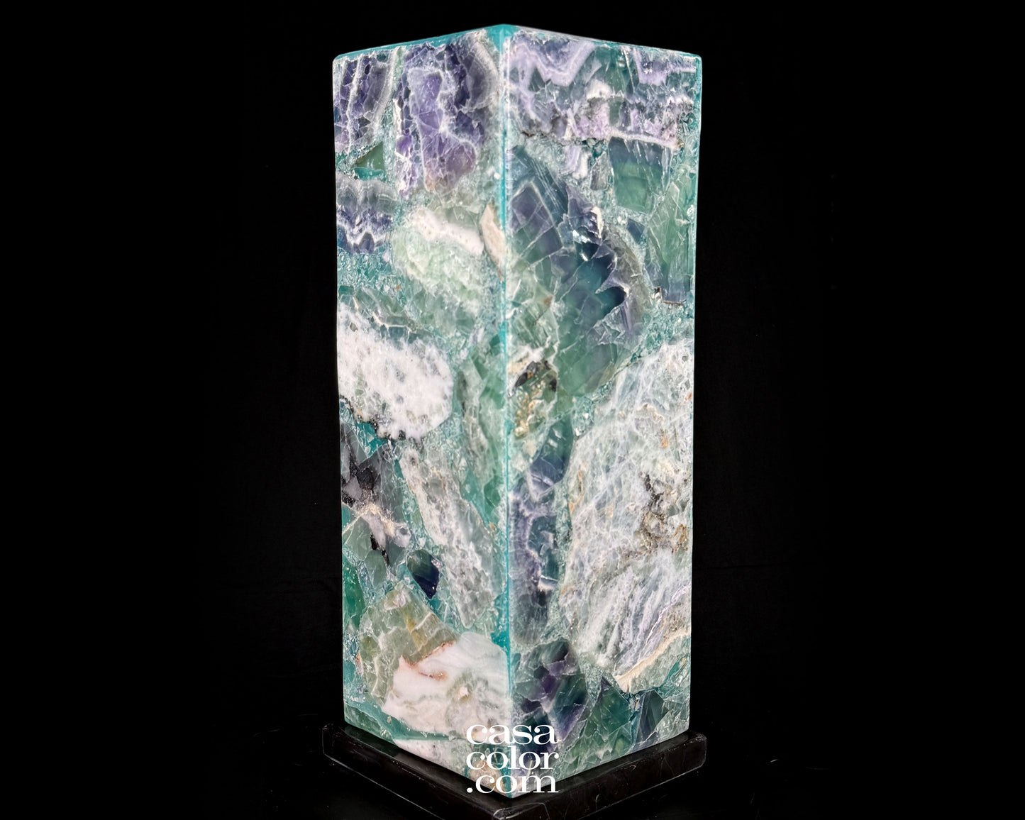 16" Fluorite Crystal Lamp with Beautiful Blue Shades and Black Marble Base