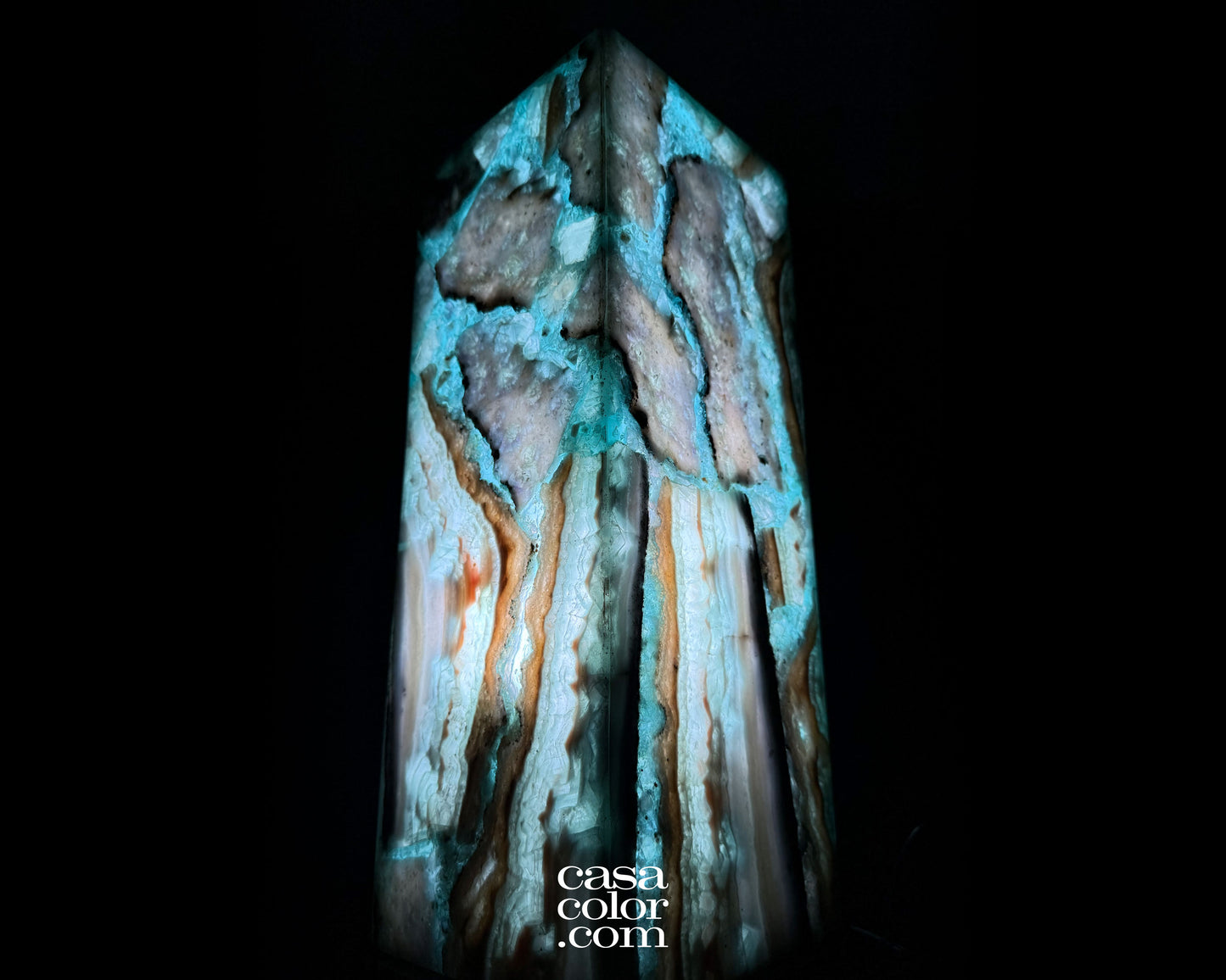 16.5" Fluorite Crystal Lamp with Beautiful Blues and Black Marble Base