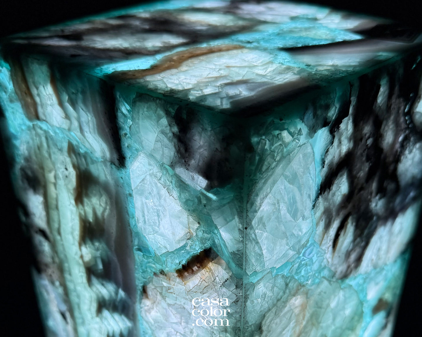16.5" Fluorite Crystal Lamp with Beautiful Blues and Black Marble Base