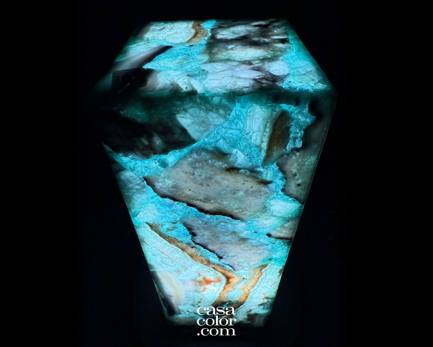16.5" Fluorite Crystal Lamp with Beautiful Blues and Black Marble Base