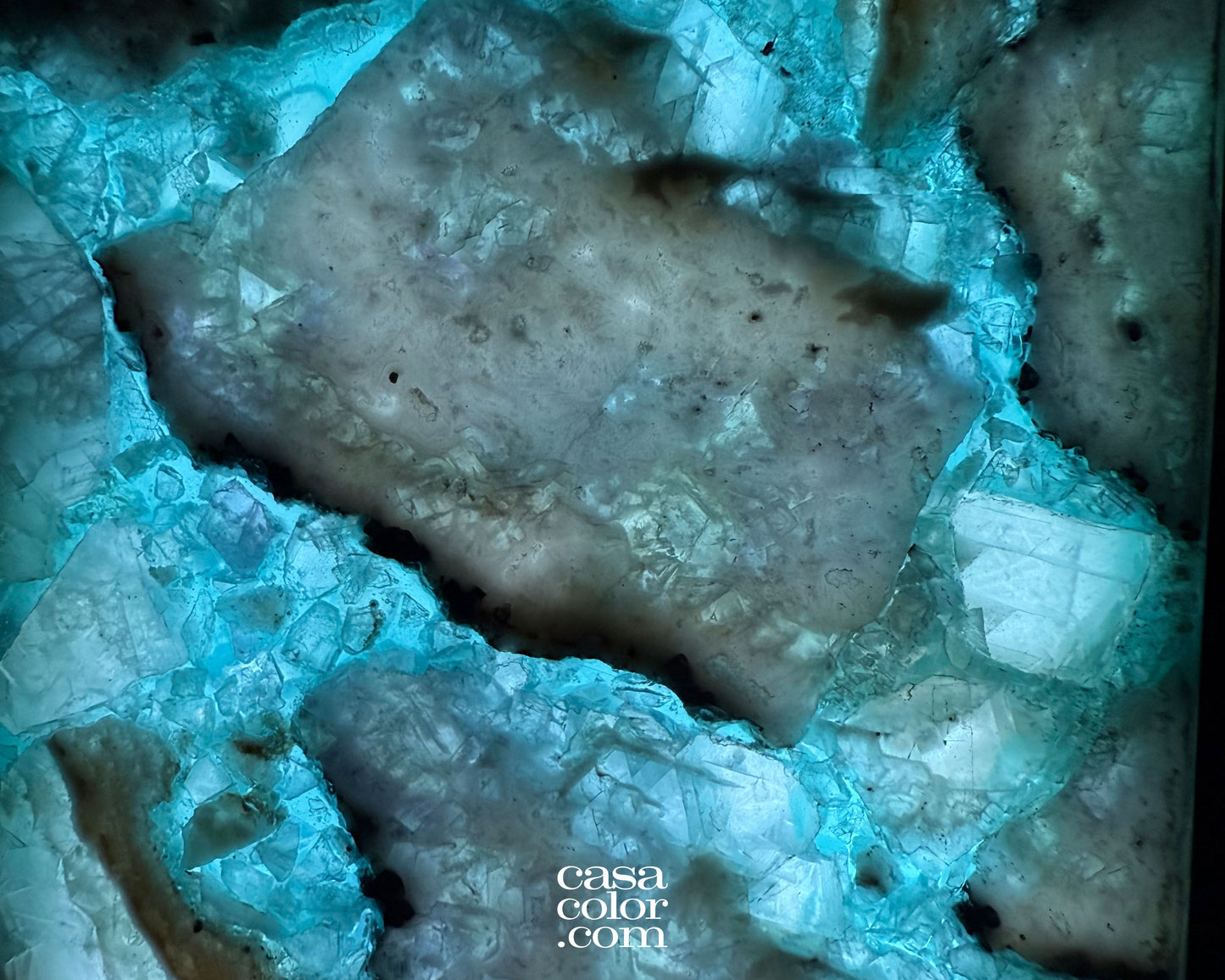 16.5" Fluorite Crystal Lamp with Beautiful Blues and Black Marble Base