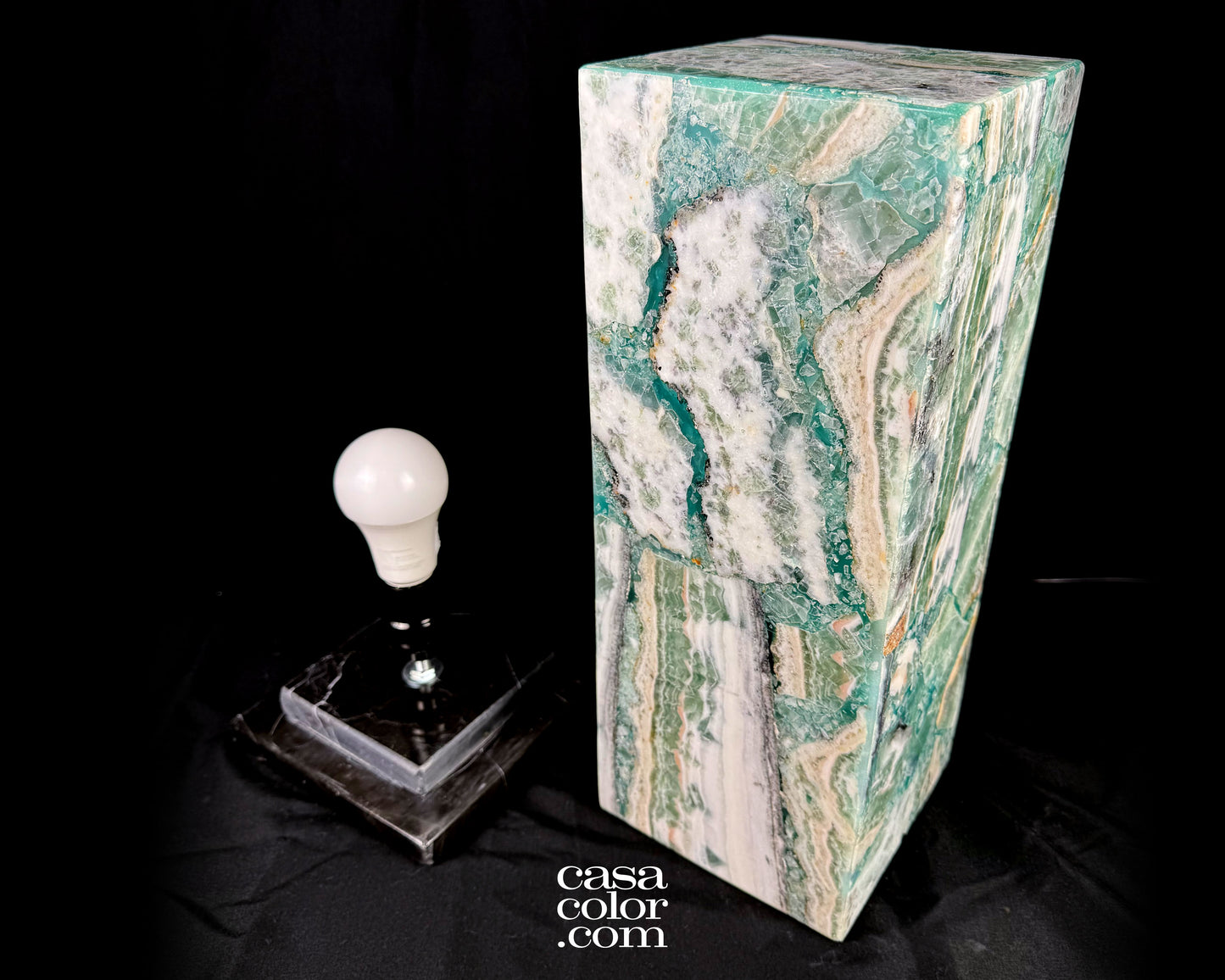 16.5" Fluorite Crystal Lamp with Beautiful Blues and Black Marble Base