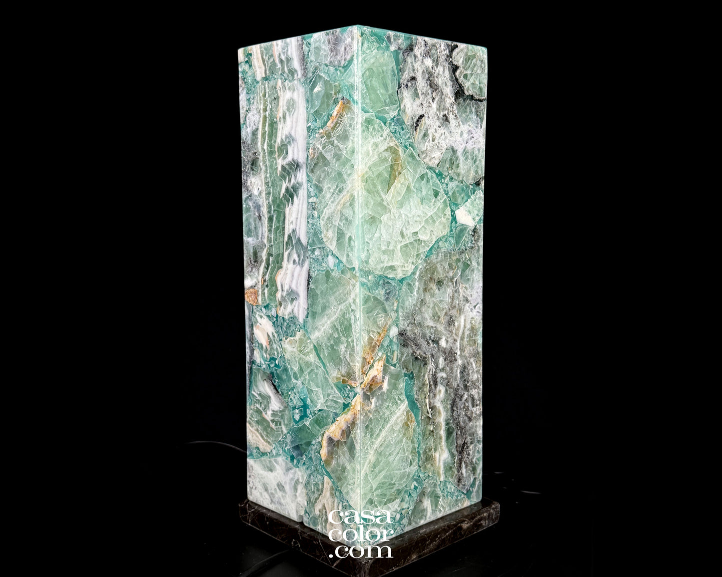 16.5" Fluorite Crystal Lamp with Beautiful Blues and Black Marble Base