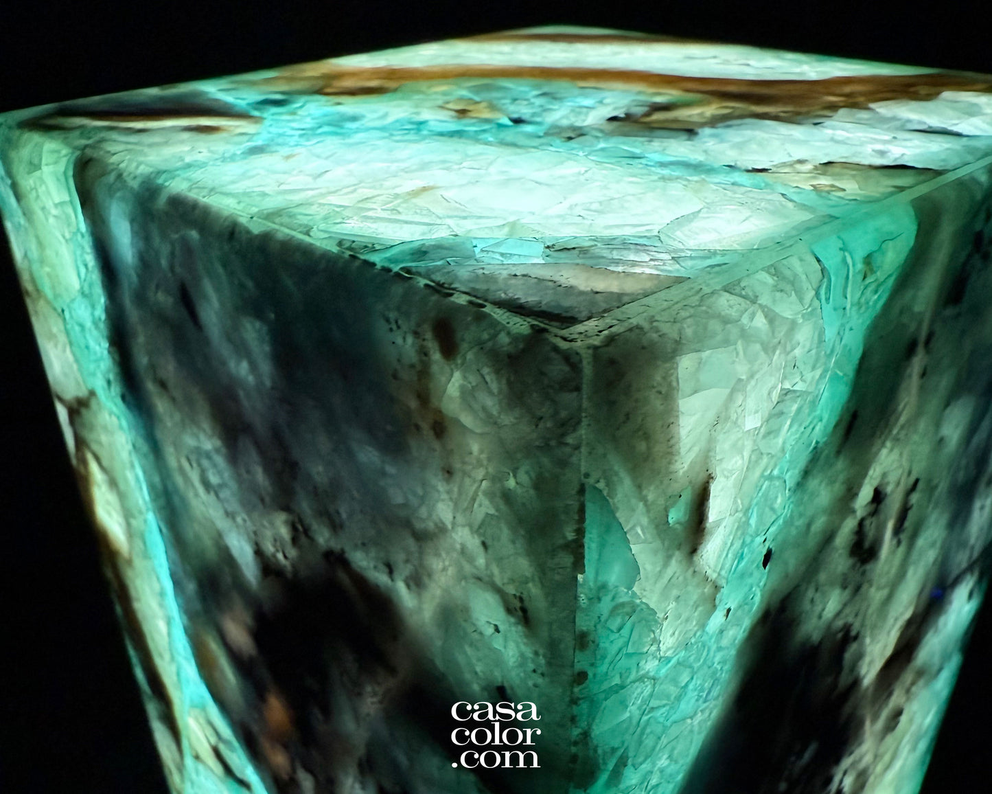 16.5" Fluorite Crystal Lamp with Beautiful Caramel Veins and Black Marble Base