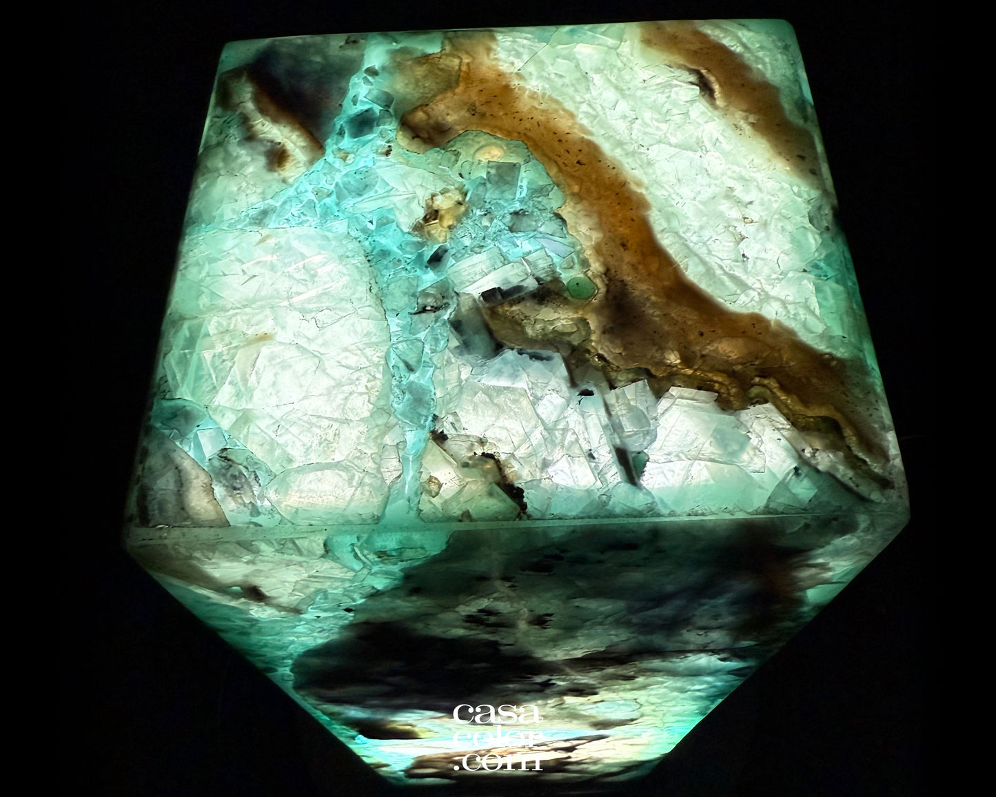 16.5" Fluorite Crystal Lamp with Beautiful Caramel Veins and Black Marble Base