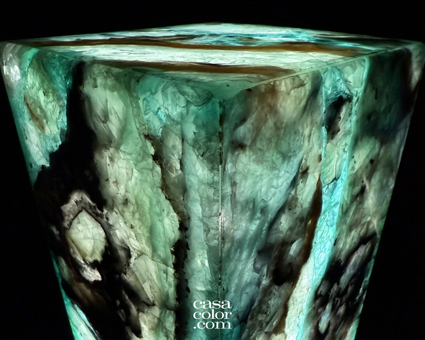 16.5" Fluorite Crystal Lamp with Beautiful Caramel Veins and Black Marble Base