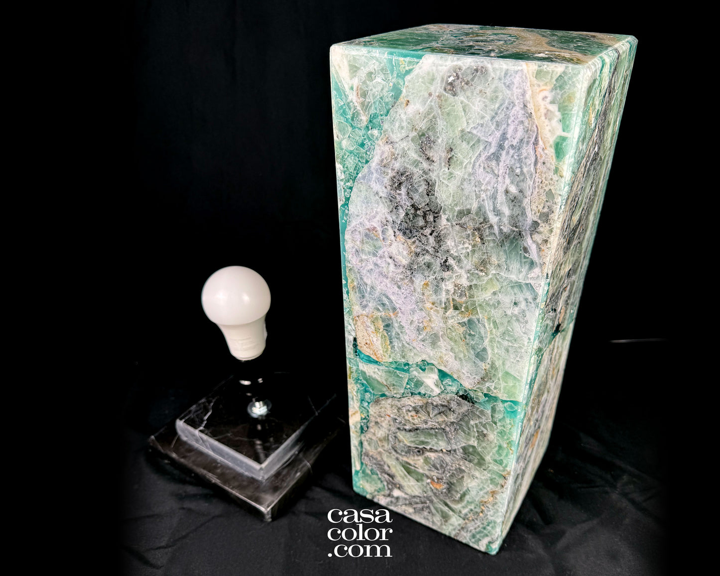 16.5" Fluorite Crystal Lamp with Beautiful Caramel Veins and Black Marble Base