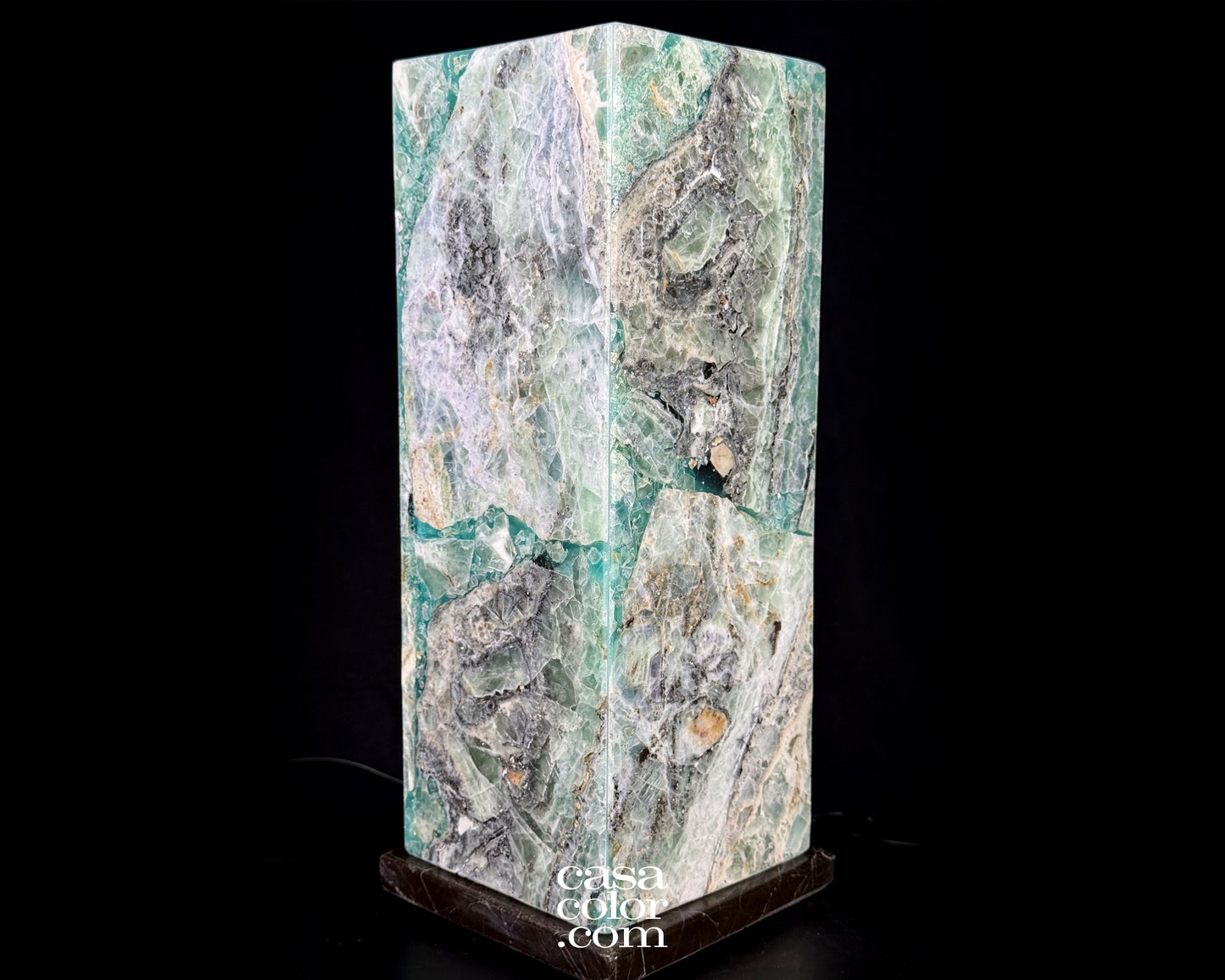 16.5" Fluorite Crystal Lamp with Beautiful Caramel Veins and Black Marble Base