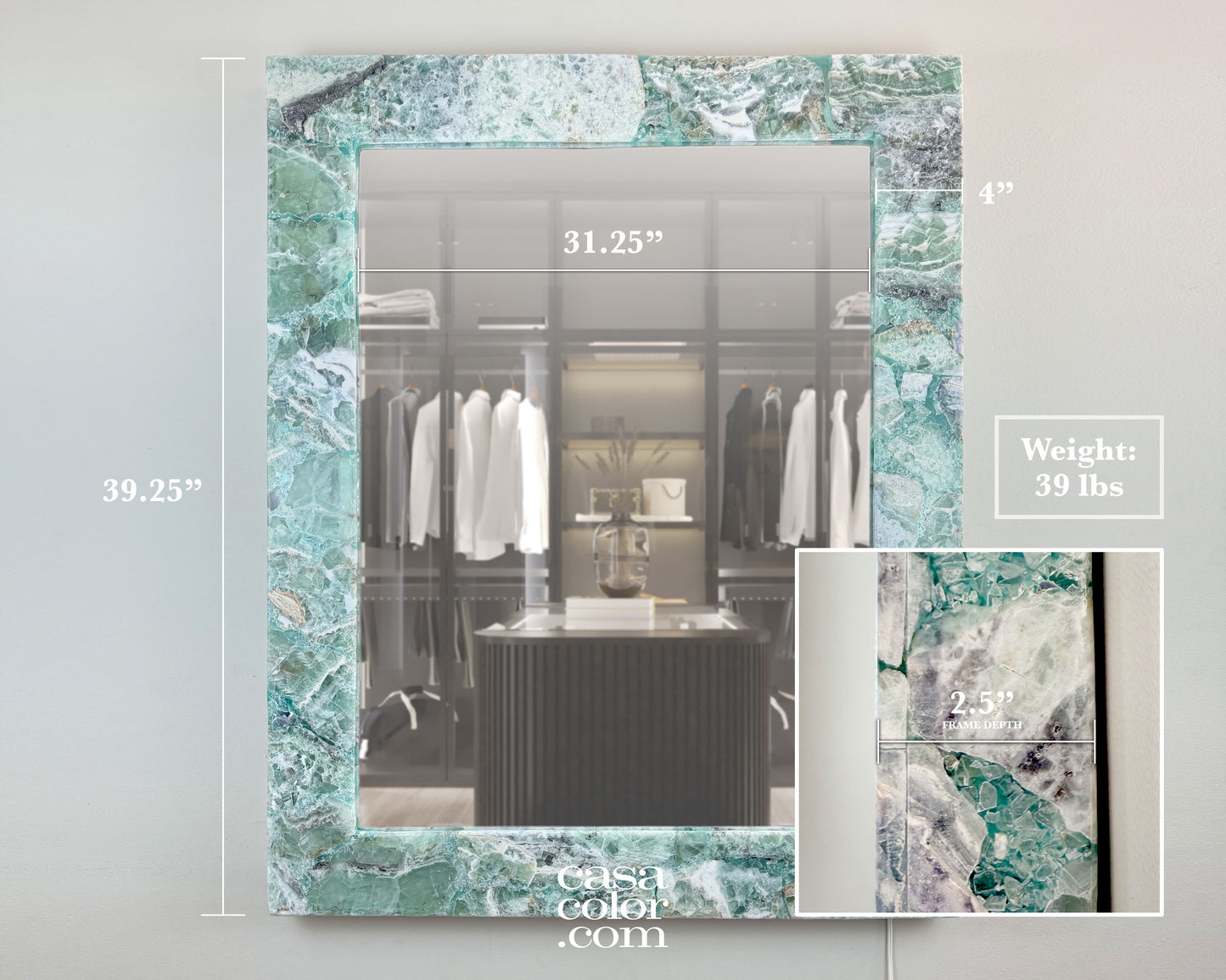 Stunning Crystal Fluorite Handmade Wall Mirror. 39.25" height