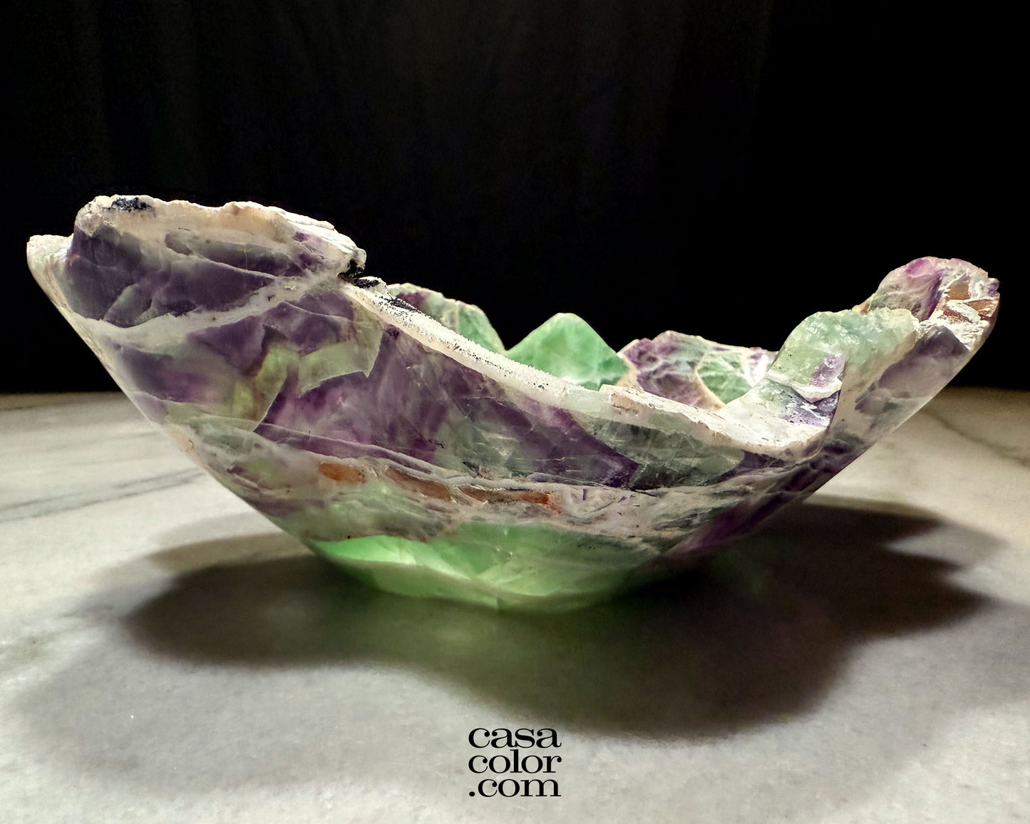 Stunning Hand Carved Purple Translucent Fluorite Crystal Bowl