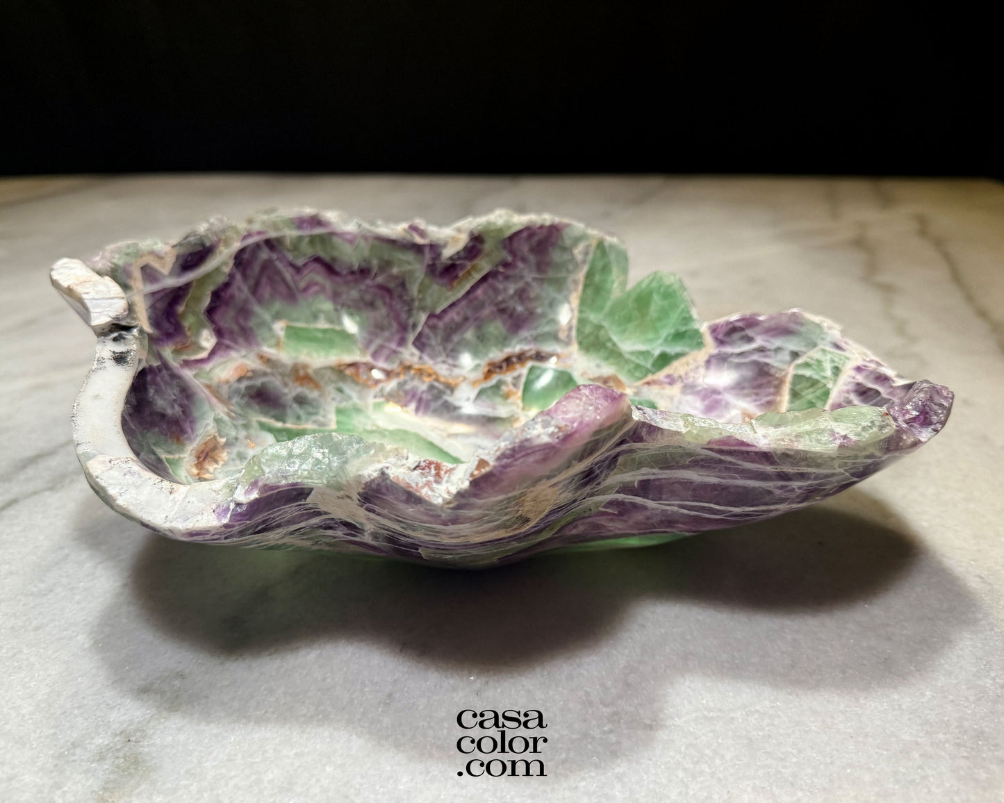 Stunning Hand Carved Purple Translucent Fluorite Crystal Bowl