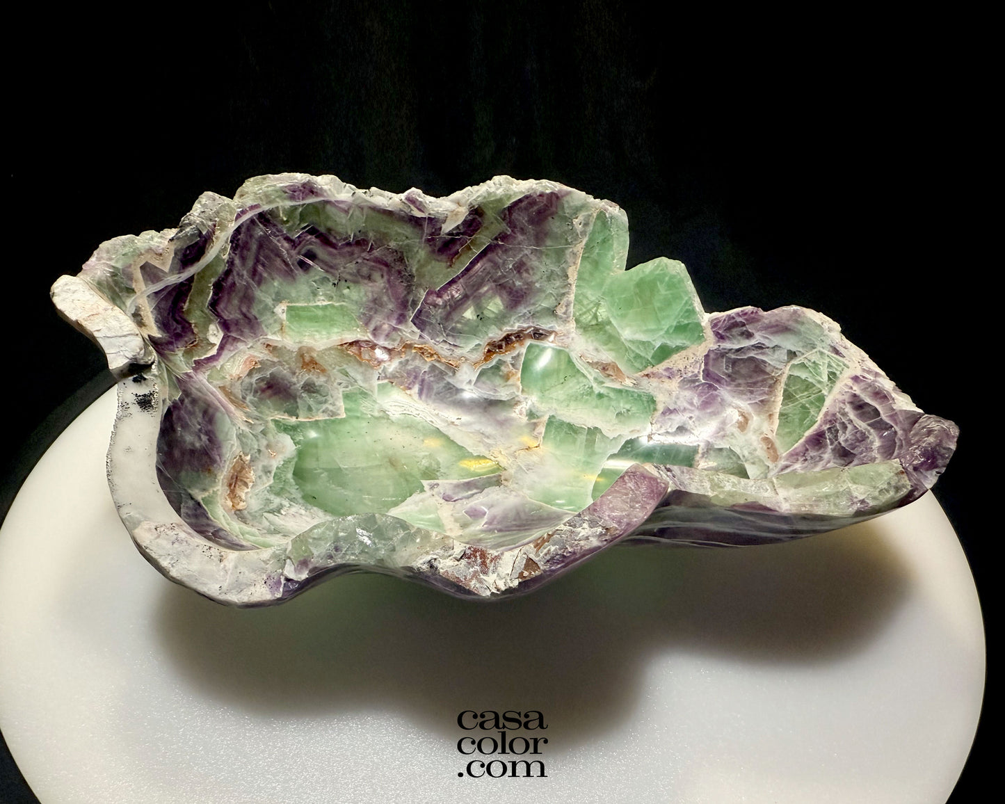 Stunning Hand Carved Purple Translucent Fluorite Crystal Bowl