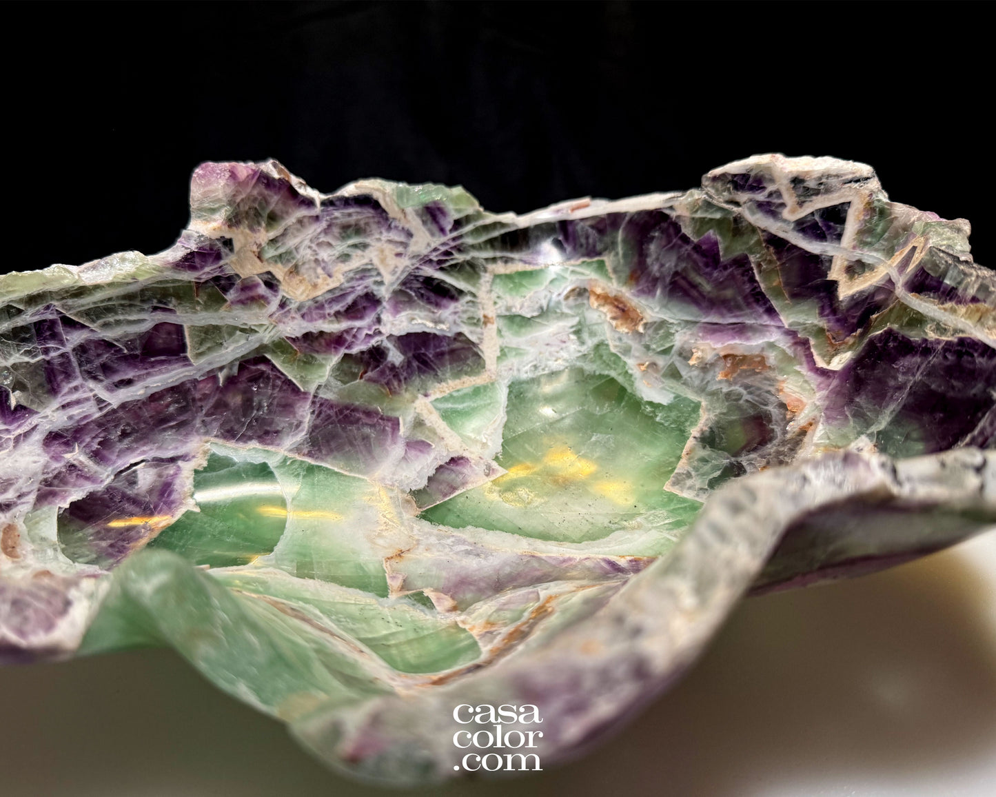 Stunning Hand Carved Purple Translucent Fluorite Crystal Bowl