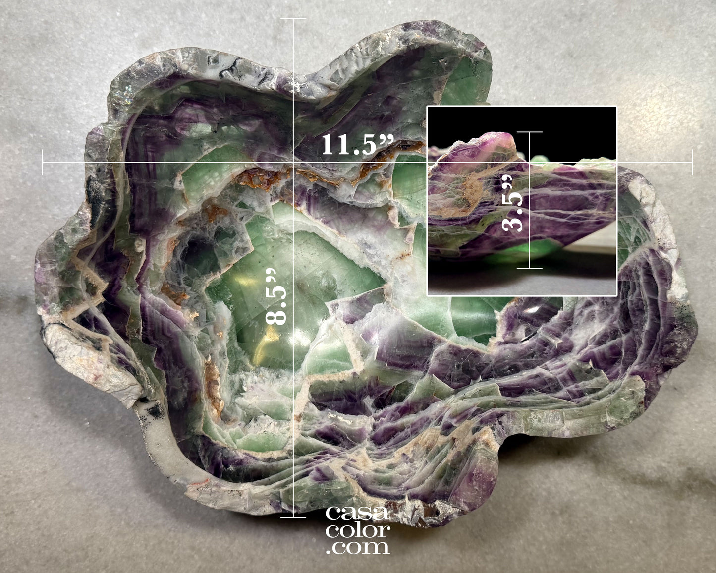Stunning Hand Carved Purple Translucent Fluorite Crystal Bowl