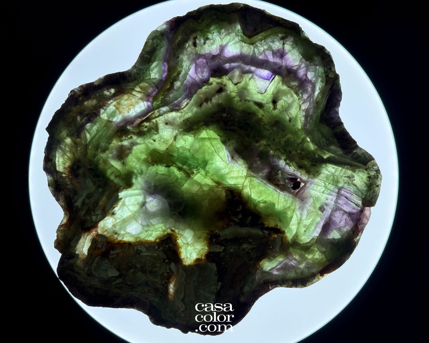 Green and Purple Translucent Fluorite Crystal Bowl