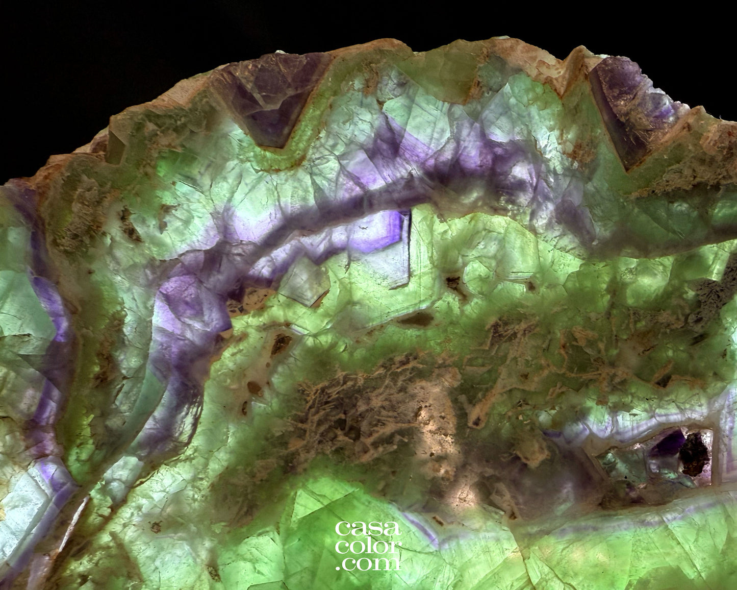 Green and Purple Translucent Fluorite Crystal Bowl