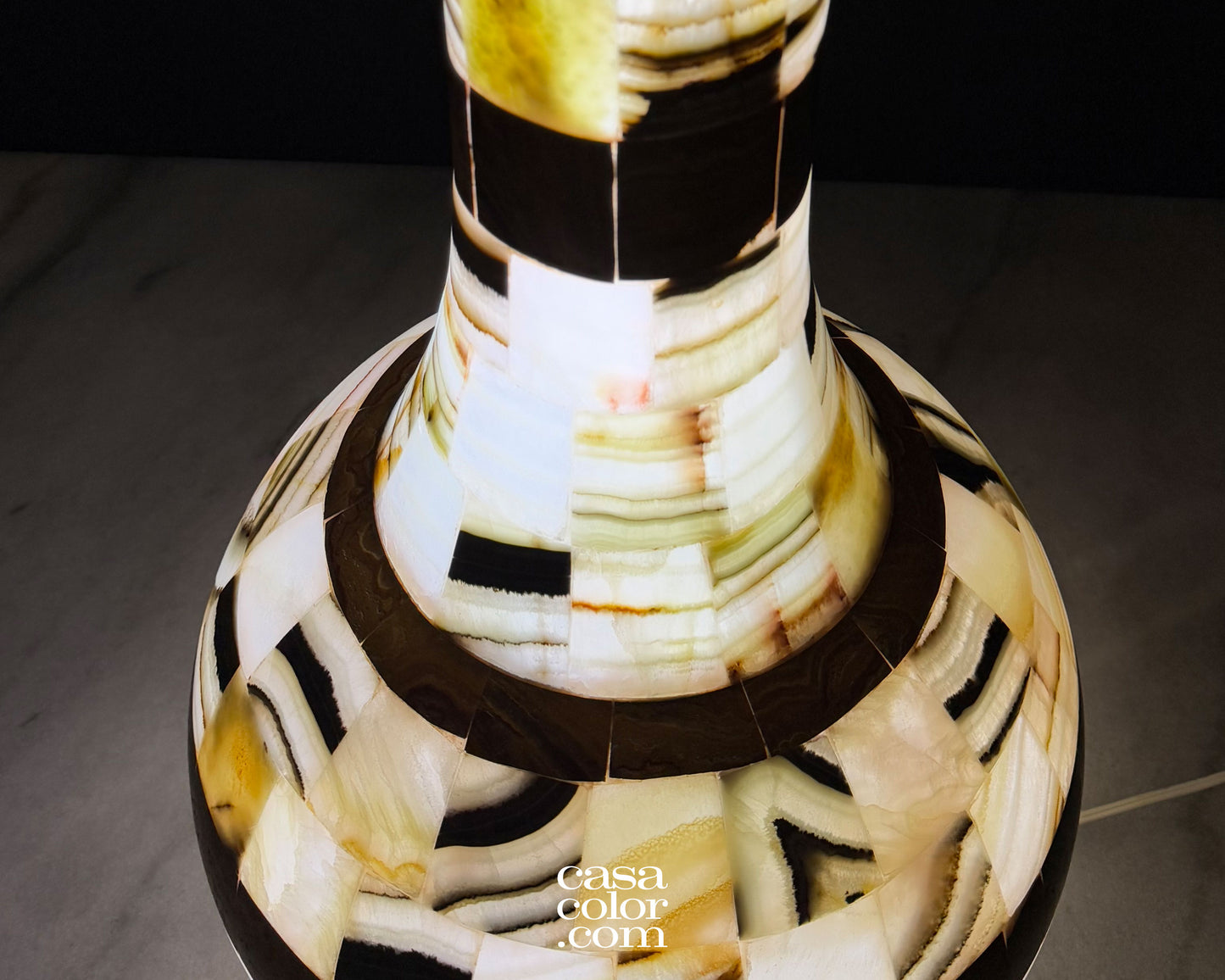 Large Handcrafted Brown/Beige Onyx Vase/Lamp 30"