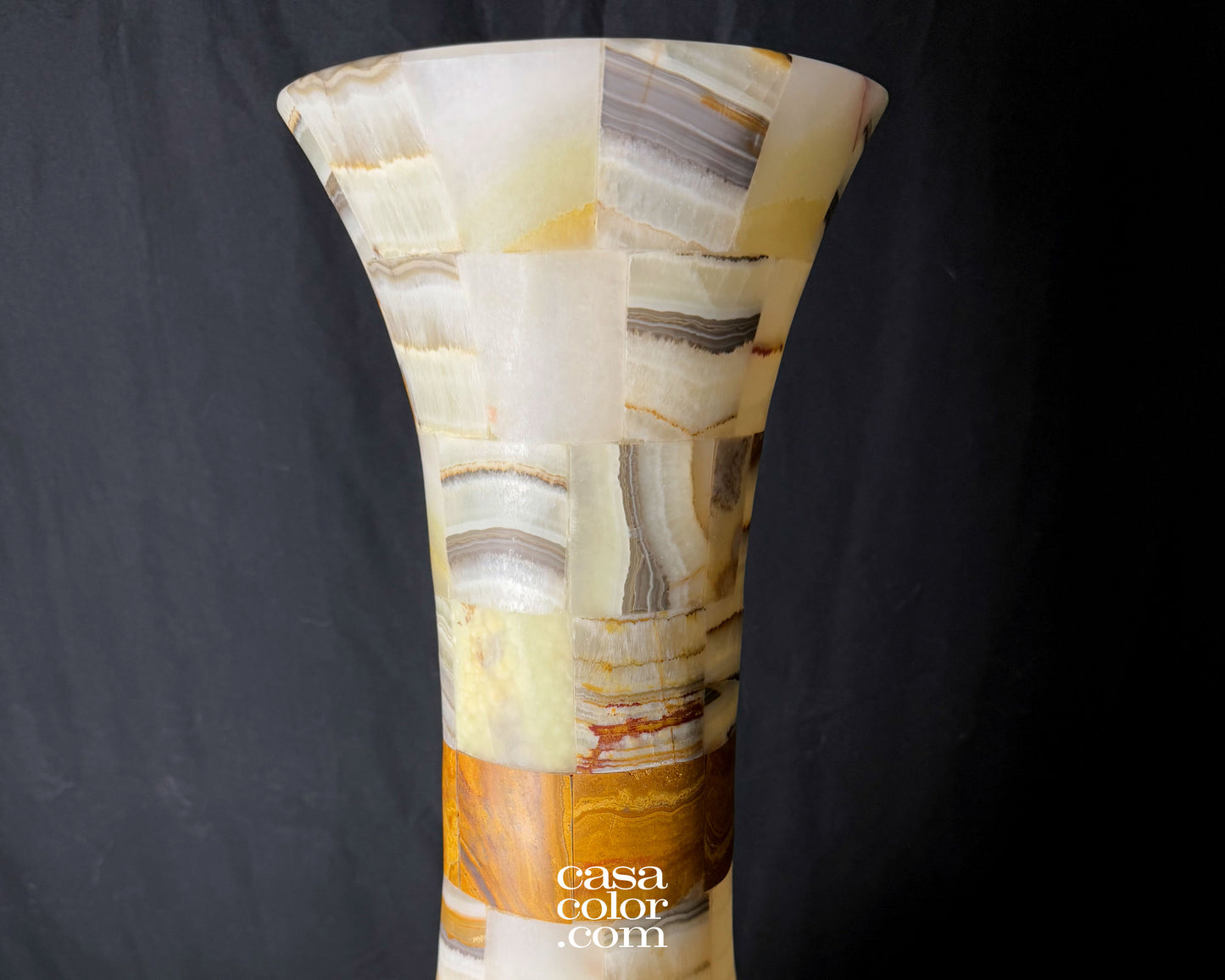 Large Handcrafted Brown/Beige Onyx Vase/Lamp 30"