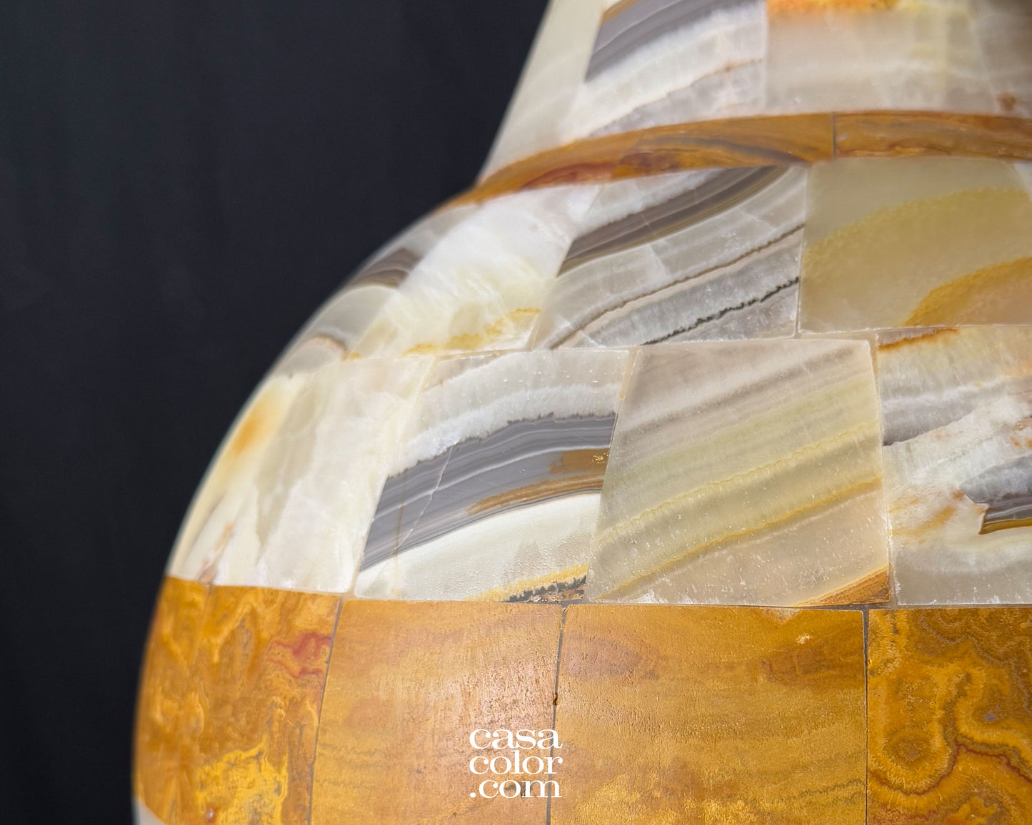 Large Handcrafted Brown/Beige Onyx Vase/Lamp 30"