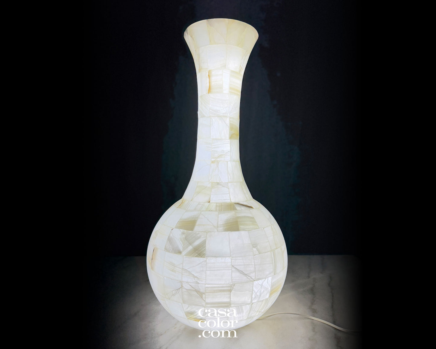 Large Handcrafted White Onyx Vase/Lamp 30"