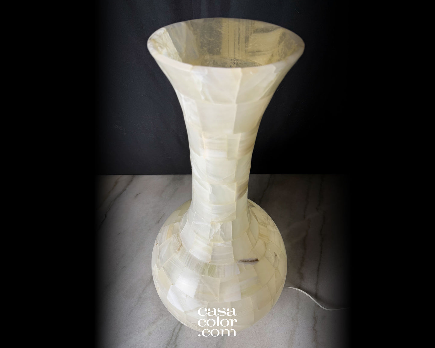 Large Handcrafted White Onyx Vase/Lamp 30"